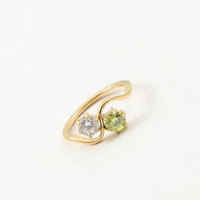 White zircon and green zircon double-piece ring