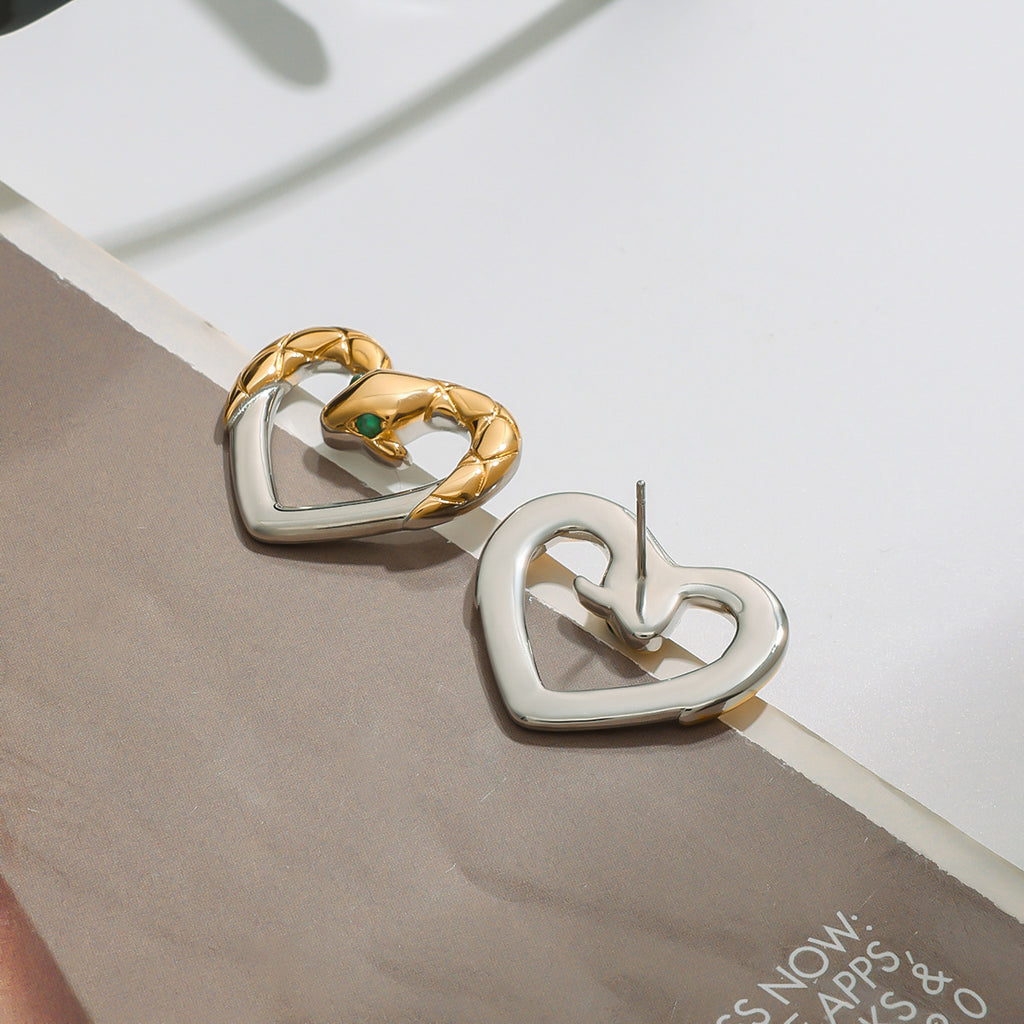 Stainless steel heart-shaped snake-shaped stud earrings