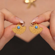 Load image into Gallery viewer, Stainless steel fan-shaped earrings set with natural turquoise