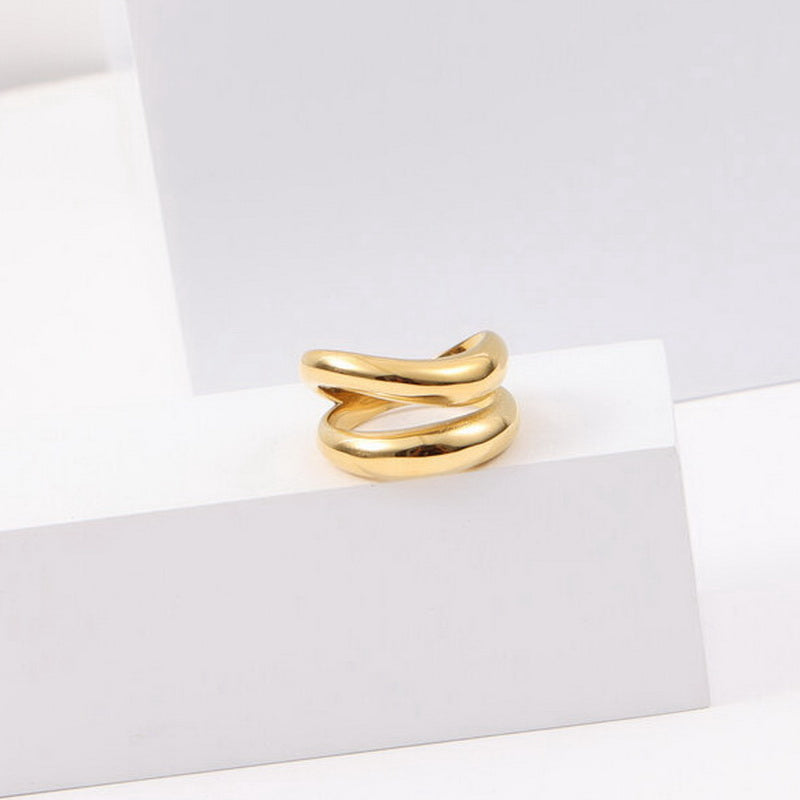 18K gold stainless steel double-layer arc-shaped special-shaped ring