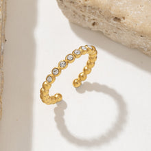 Load image into Gallery viewer, Stainless steel diamond-encrusted round bead open ring
