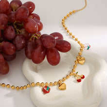 Load image into Gallery viewer, Stainless steel heart-shaped cherry pendant necklace