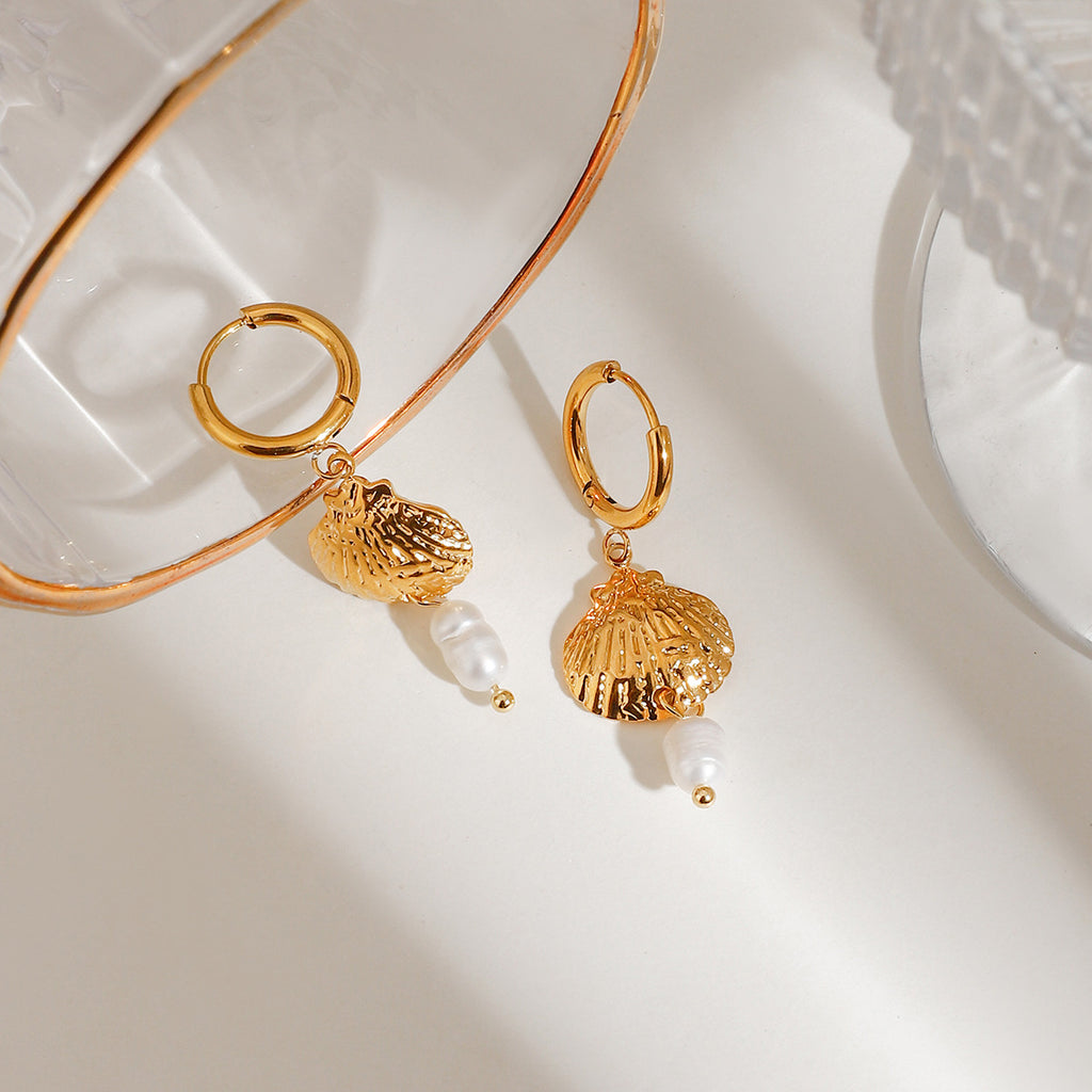 Stainless steel pearl shell pendant ear ring earrings