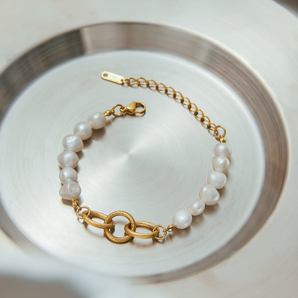18K gold stainless steel pearl beaded bracelet