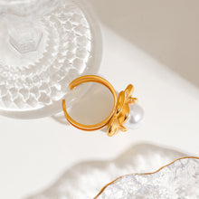 Load image into Gallery viewer, Stainless steel flower pearl open ring