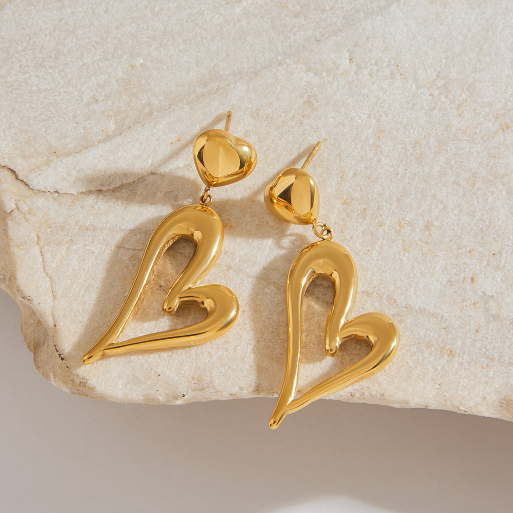 Stainless steel heart-shaped pendant earrings