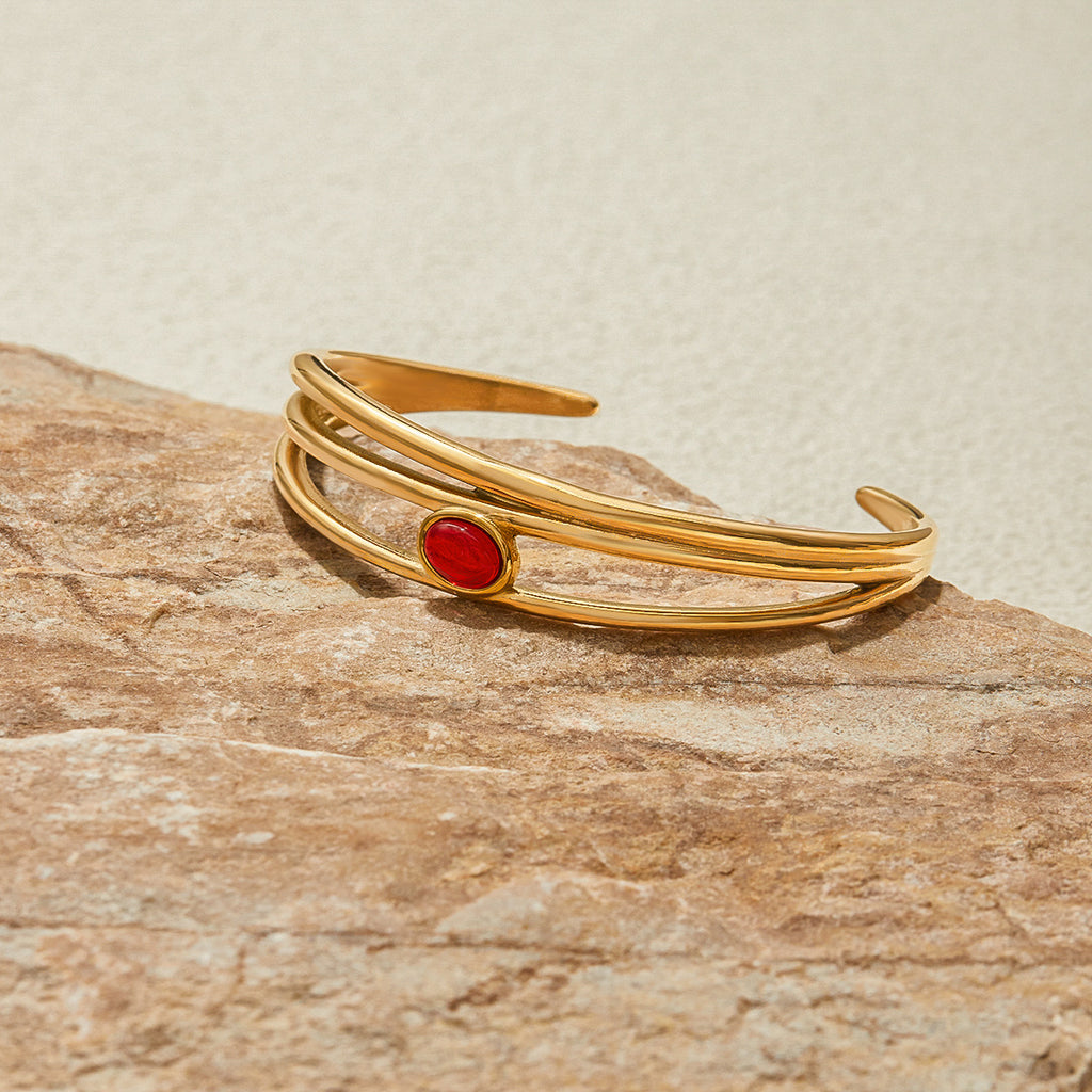 Stainless steel red natural stone open bracelet