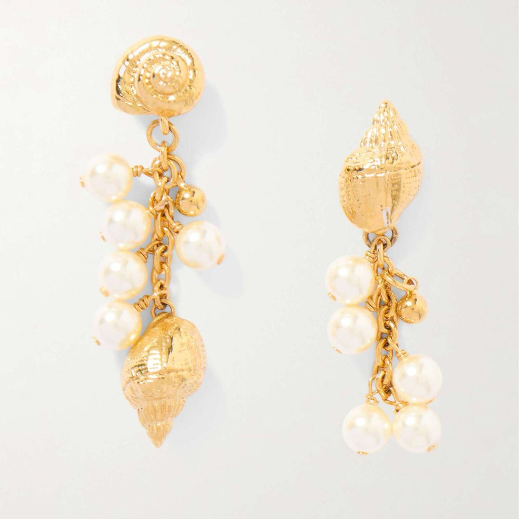 Stainless steel conch pearl pendant earrings