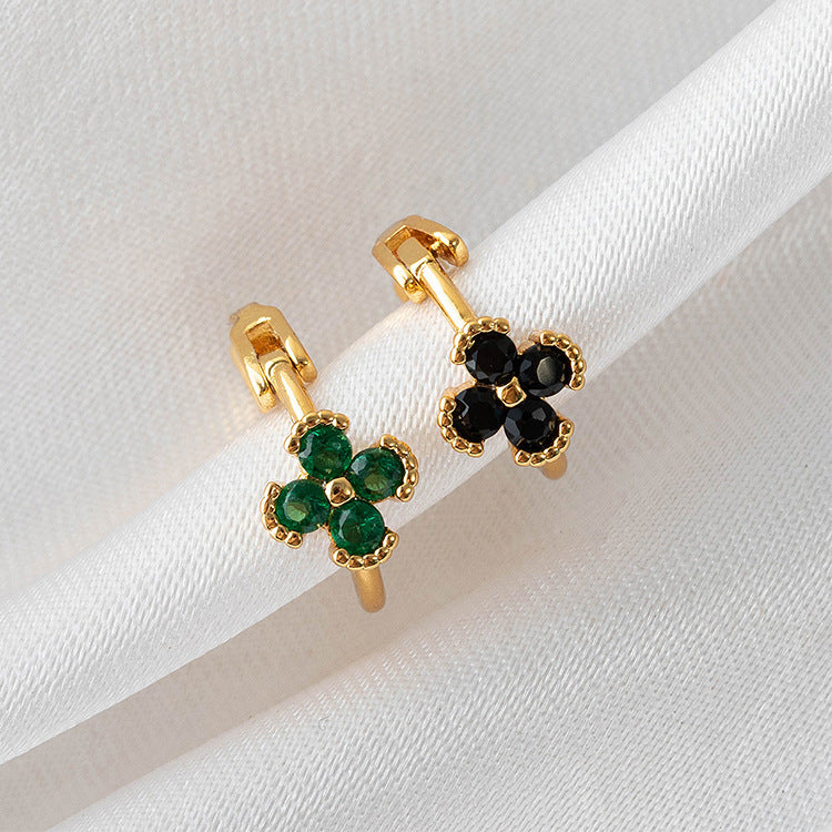 Zirconium-encrusted four-leaf clover earring buckles