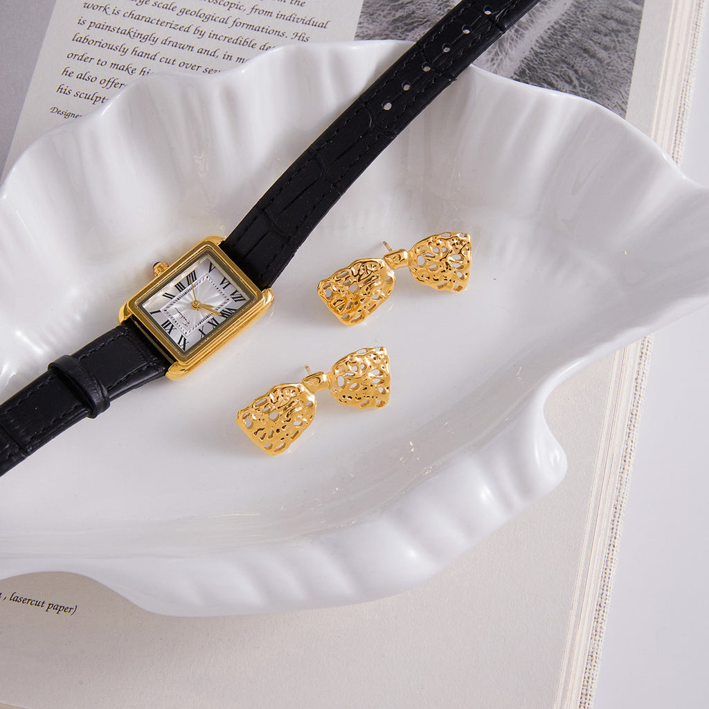 18K gold stainless steel bow stud earrings