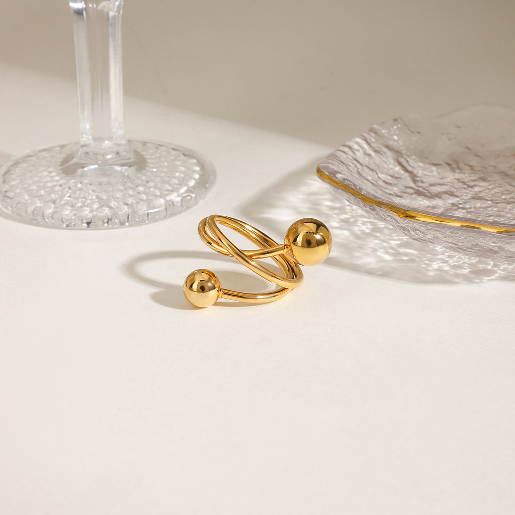 Golden stainless steel small round ball open ring