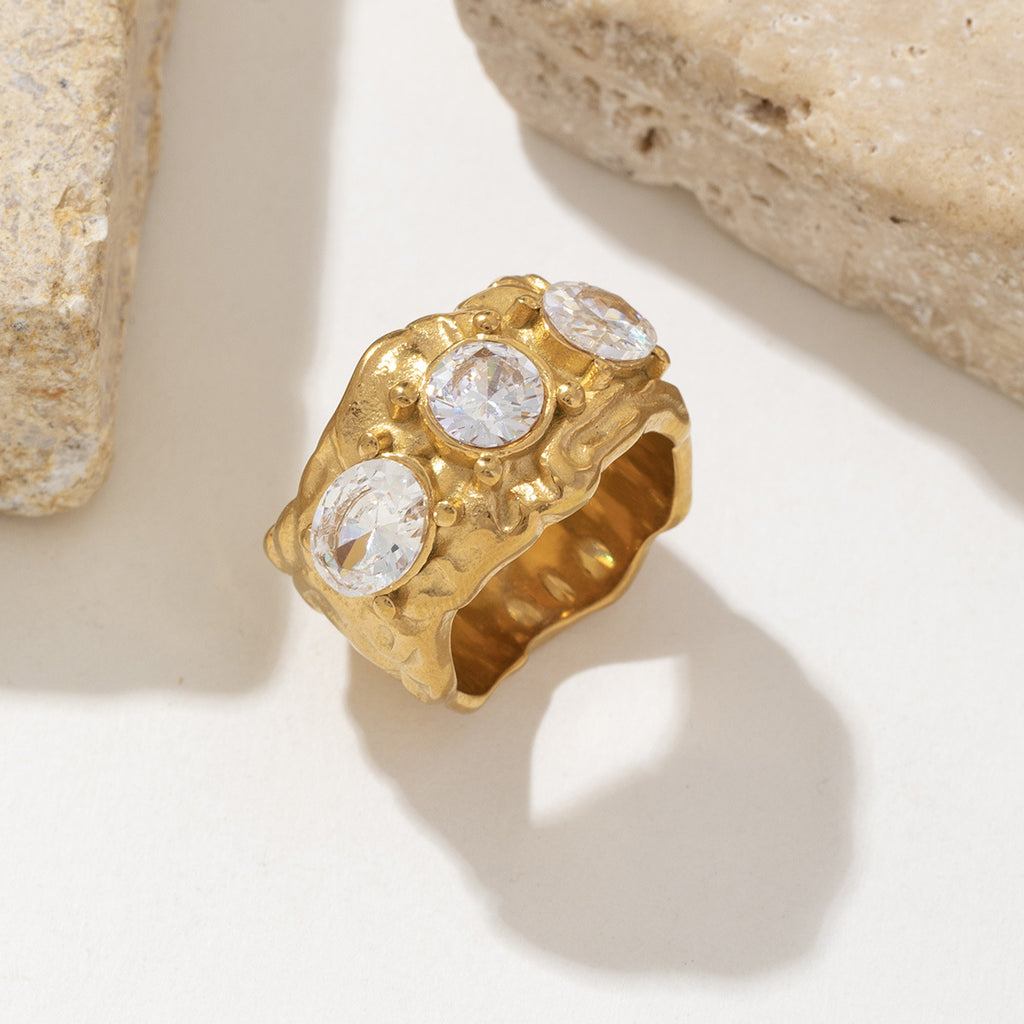 18K gold stainless steel ring set with zircon