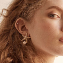 Load image into Gallery viewer, Stainless steel starfish pearl earrings