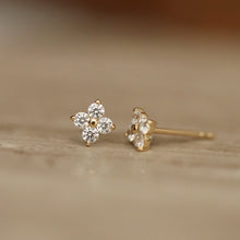 Load image into Gallery viewer, Fashionable, simple and elegant, high-end design sense, copper micro-inlaid, white zirconium 18K gold, lucky four-leaf clover mini ear studs