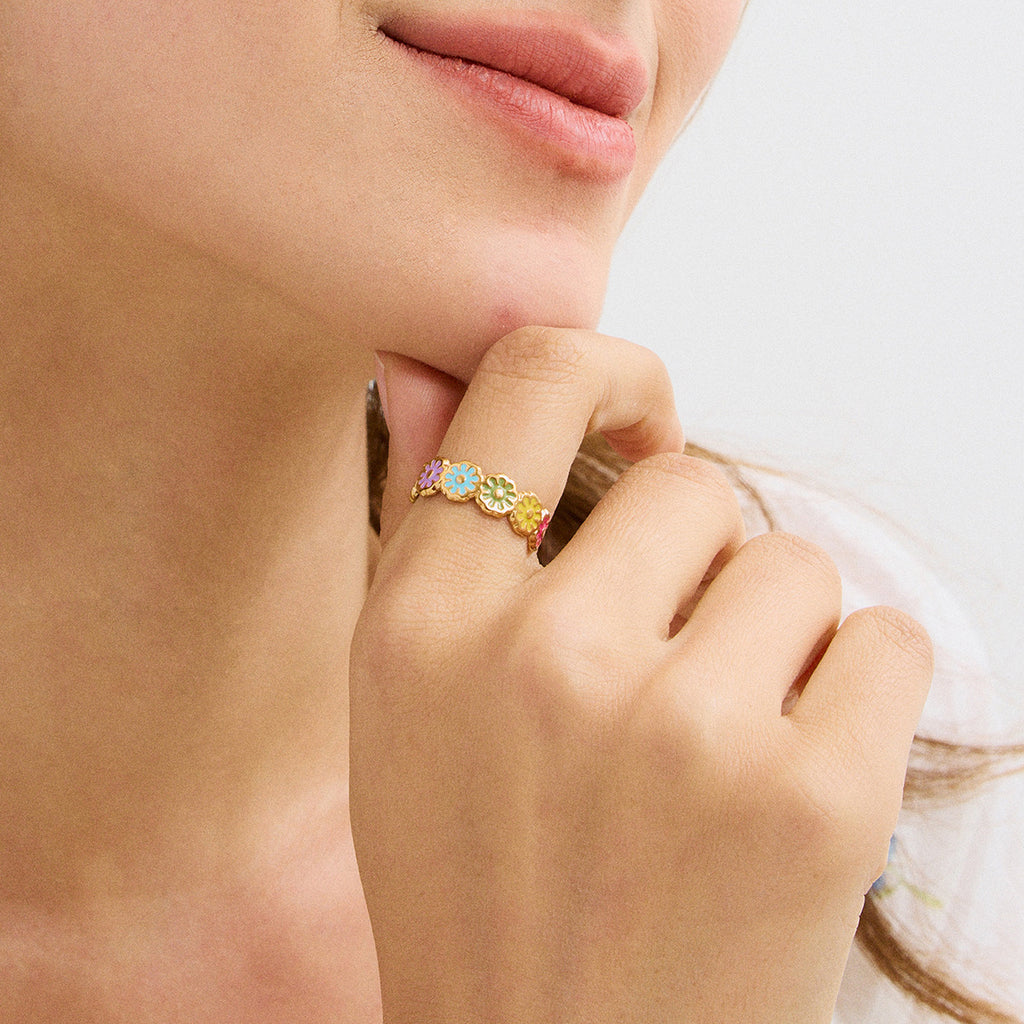 Stainless steel oil-dripping Daisy open ring