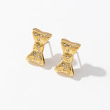 Stainless steel earrings plated with 18K gold bow and slightly set with zircon