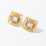 Stainless steel golden square zircon earrings