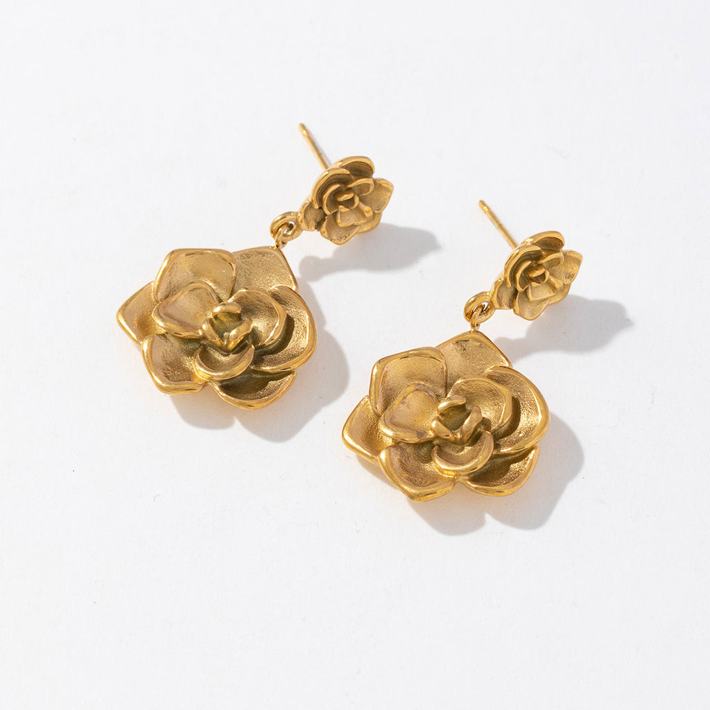 18K gold stainless steel rose pendant earrings