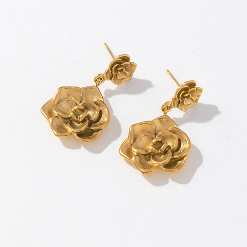 18K gold stainless steel rose pendant earrings