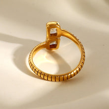 Load image into Gallery viewer, Golden stainless steel zircon open ring