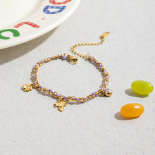 Load image into Gallery viewer, 18K gold stainless steel with white diamond four-leaf clover coconut tree pendant purple rope bracelet