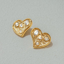 Load image into Gallery viewer, Golden stainless steel heart-shaped zirconium-set earrings