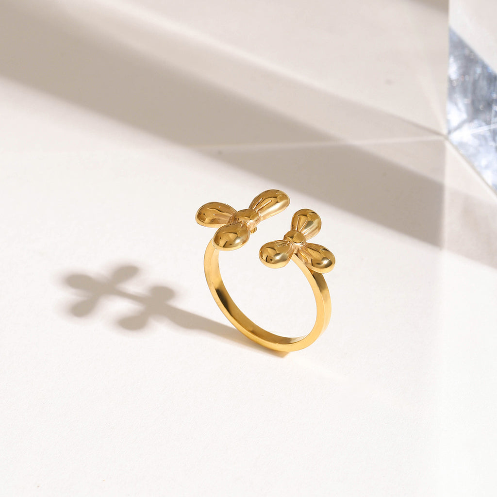 18K gold stainless steel asymmetrical flower-opening ring