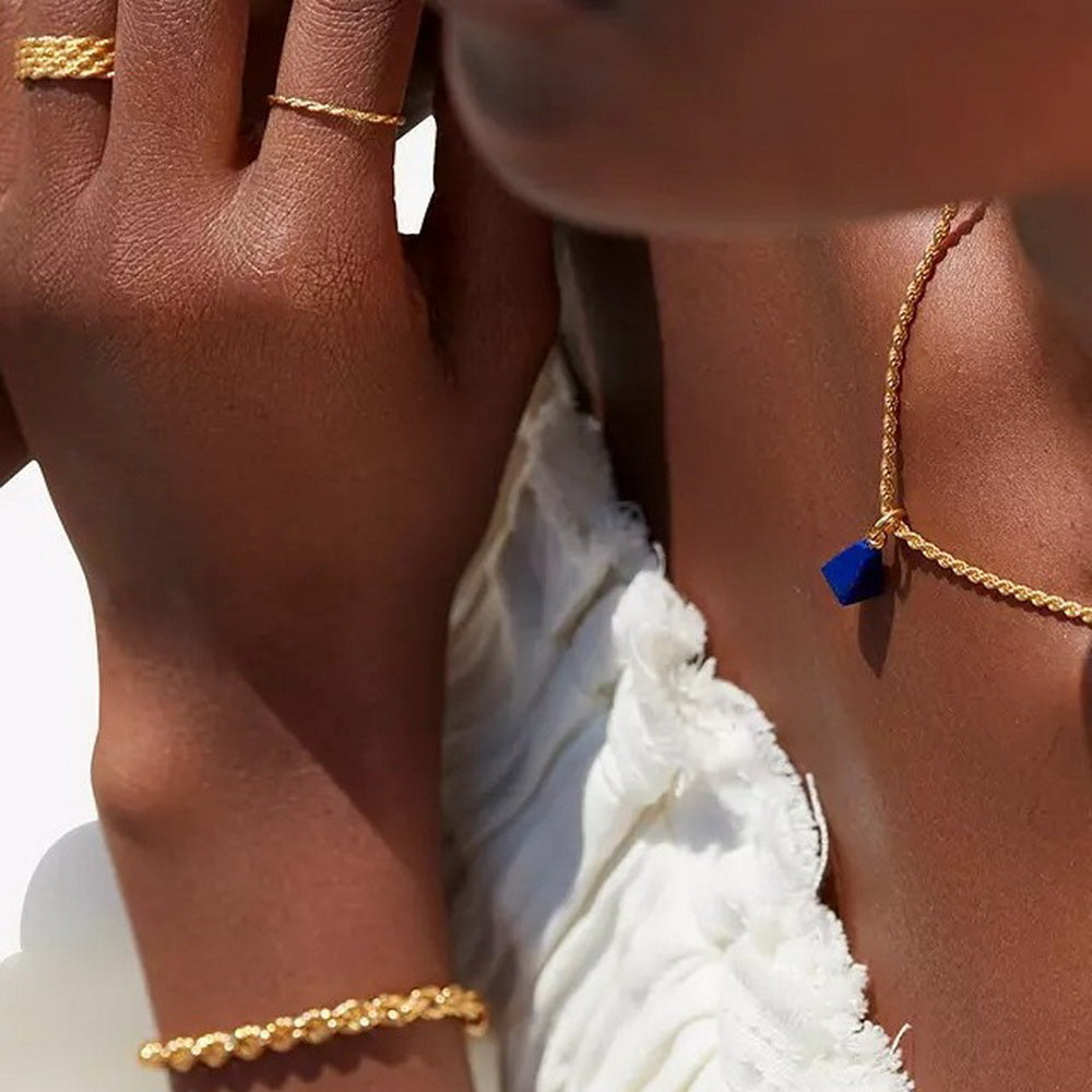 18K gold stainless steel natural stone lapis lazuli pendant necklace