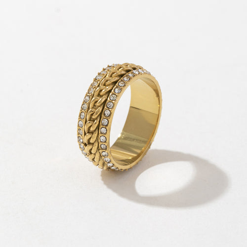 Stainless steel 18K gold double-layer zircon welded chain ring