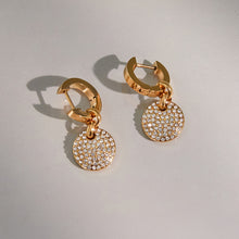 Load image into Gallery viewer, Golden stainless steel white diamond round pendant earrings