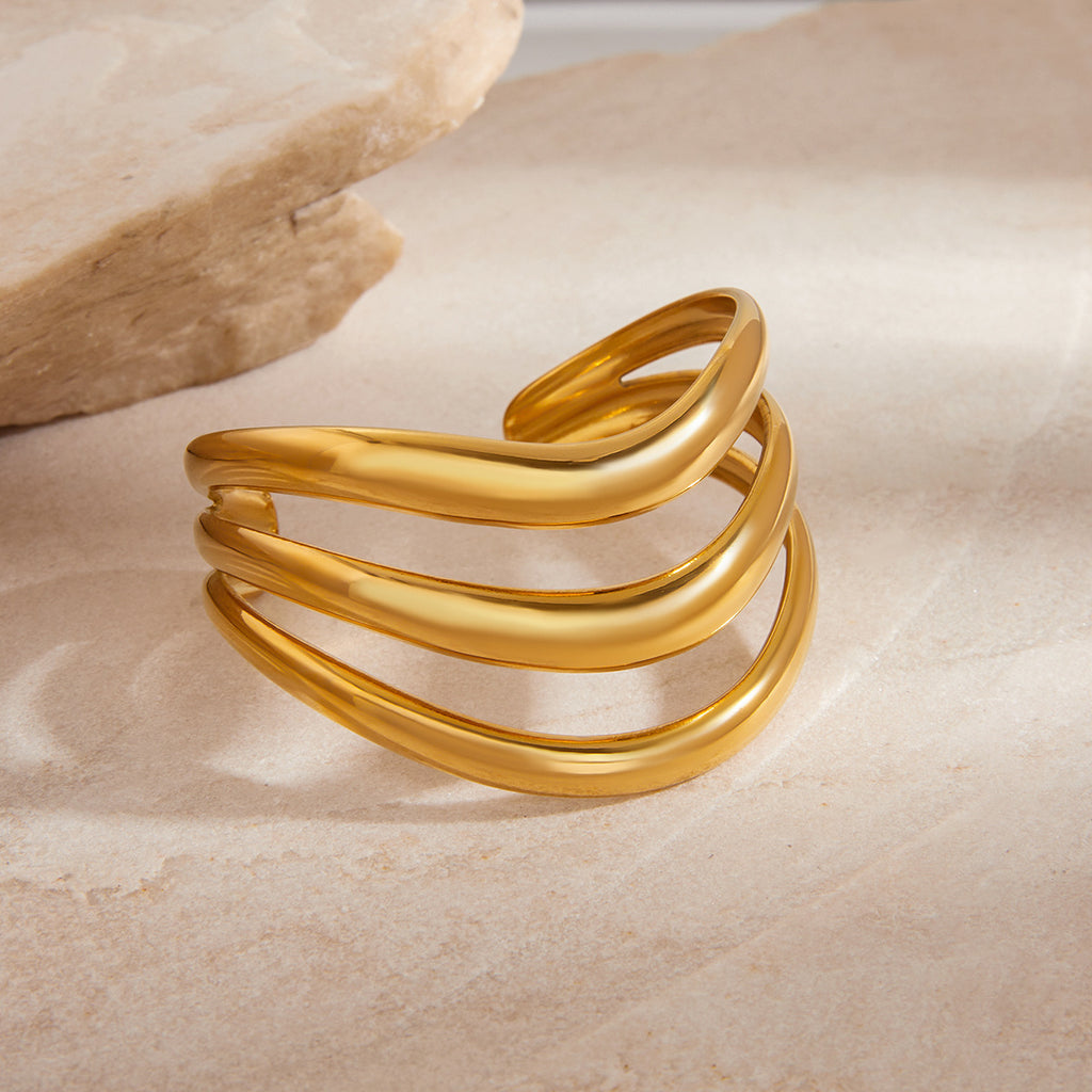 Stainless steel perforated multi-layer open plain ring bracelet