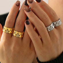Load image into Gallery viewer, 18K real gold stainless steel diamond-encrusted double-layered heart-shaped ring