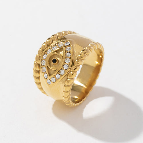 Stainless steel zirconium-encrusted Devil's Eye ring