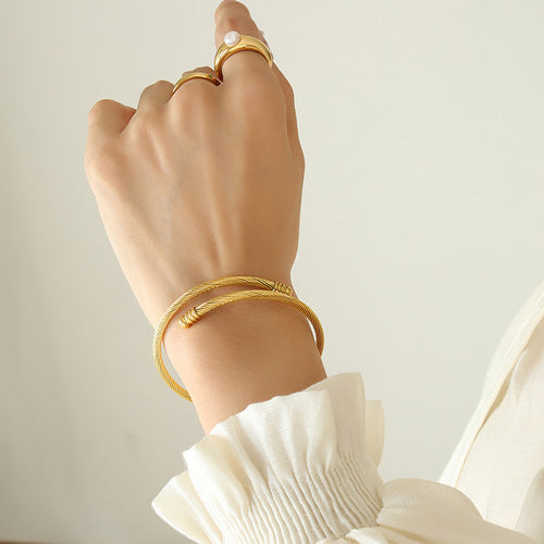 Stainless steel metal circular elastic thread opening bracelet