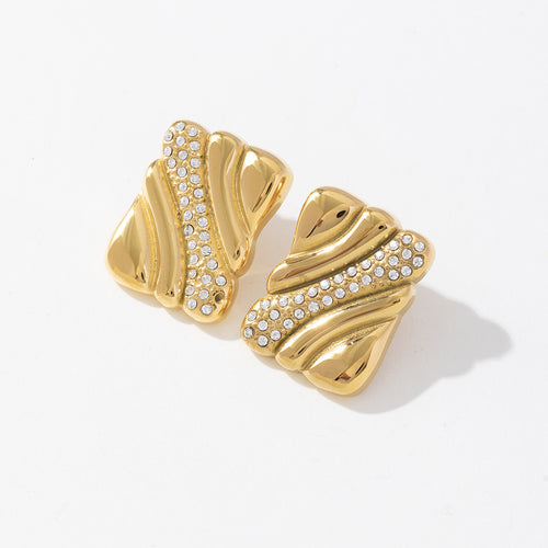 18K gold stainless steel rectangular earrings with zirconium texture inlaid in gold