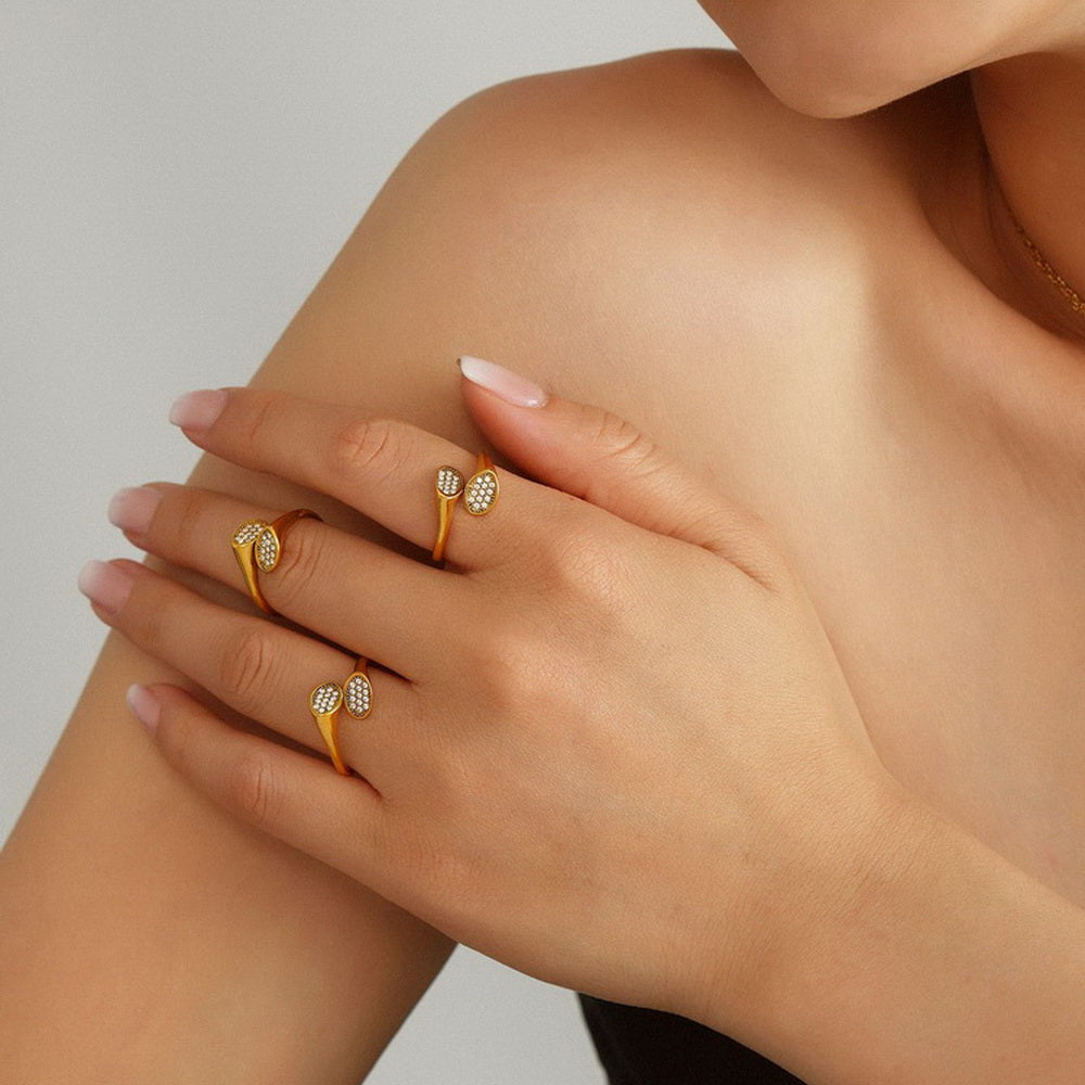 Stainless steel gold-plated irregular zirconium-encrusted open ring