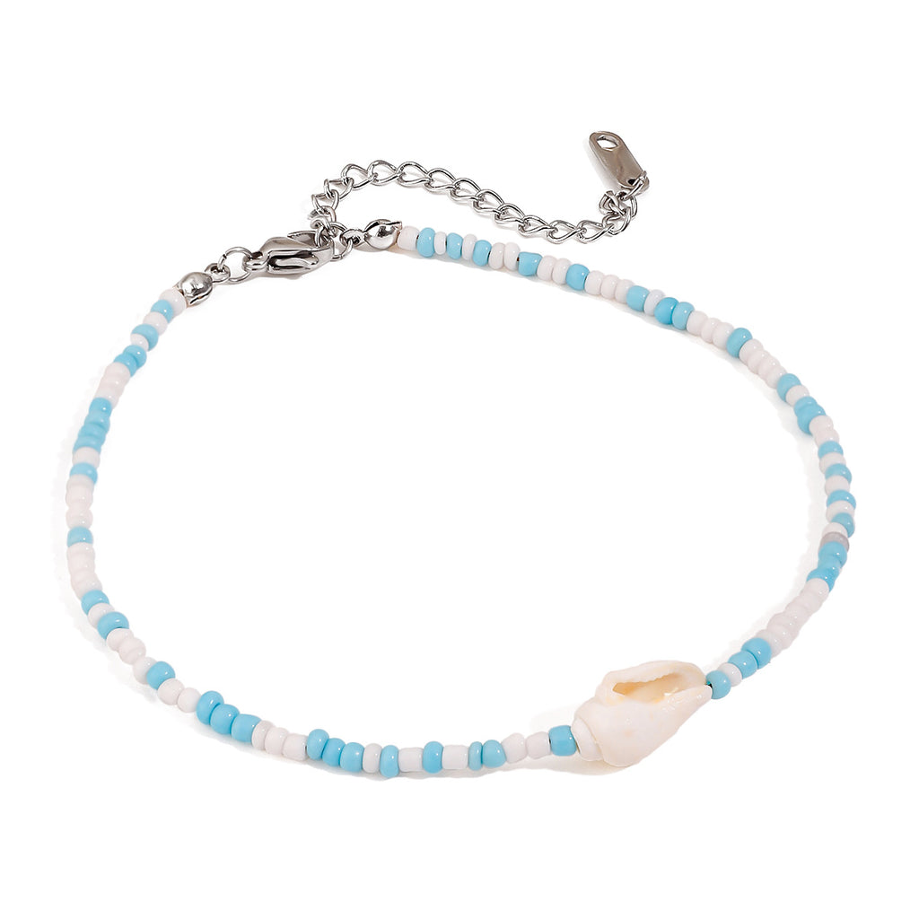 Double-layer rice bead shell anklets