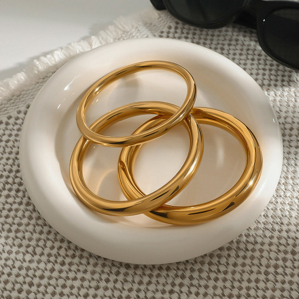 18K gold plain ring stainless steel bracelet