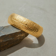 Load image into Gallery viewer, Golden stainless steel hammer-textured wide-faced bracelet