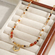 Load image into Gallery viewer, Colored natural stone beaded heart-shaped pendant necklace