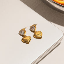 Load image into Gallery viewer, 18K gold stainless steel zirconium-encrusted heart pendant earrings