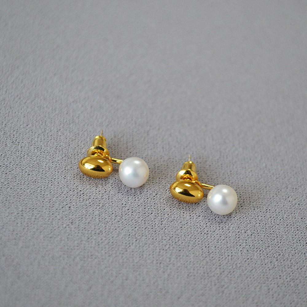 Brass gold-plated small gold bean freshwater pearl 925 silver needle earrings