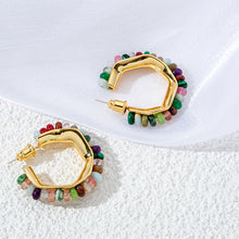 Load image into Gallery viewer, Colored natural stone beaded C-shaped earrings
