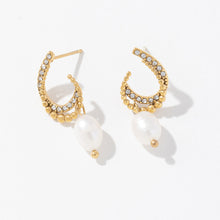Load image into Gallery viewer, Golden stainless steel pearl pendant earrings