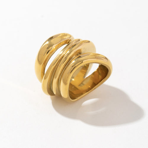 18K gold multi-layer cross-perforated ring