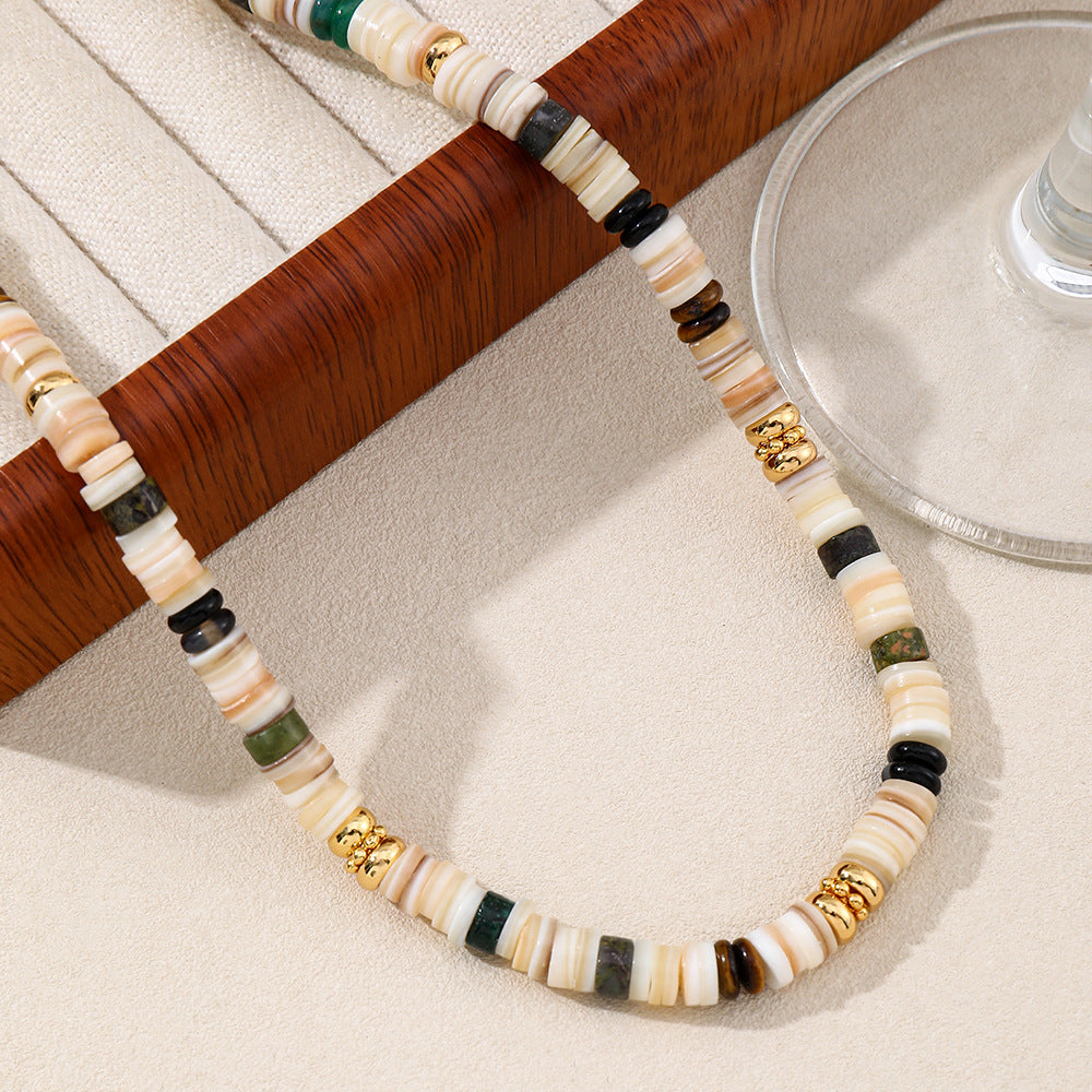 Natural stone colored beaded necklace