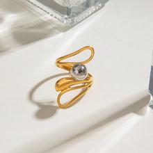Load image into Gallery viewer, Stainless steel gold and silver color-matched irregular hollowed-out steel ball ring
