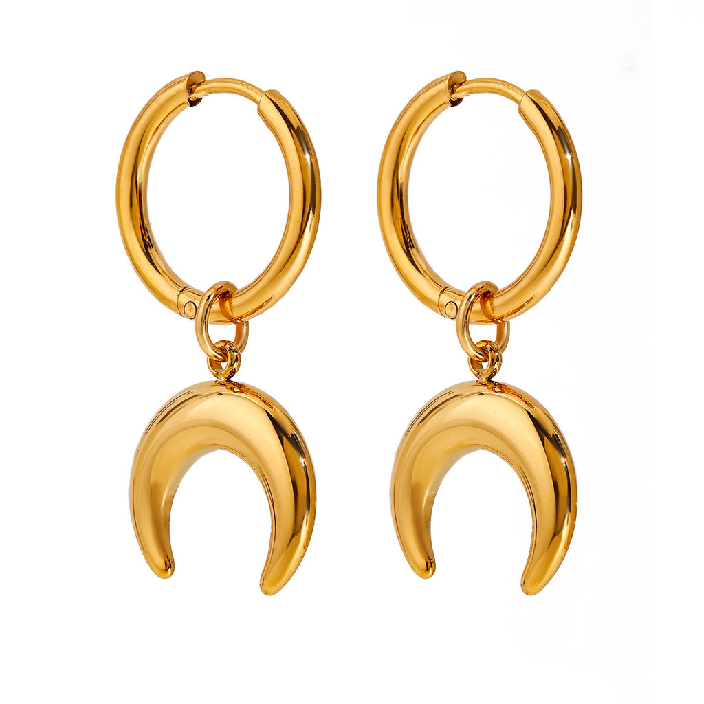 18K stainless steel moon pendant earrings