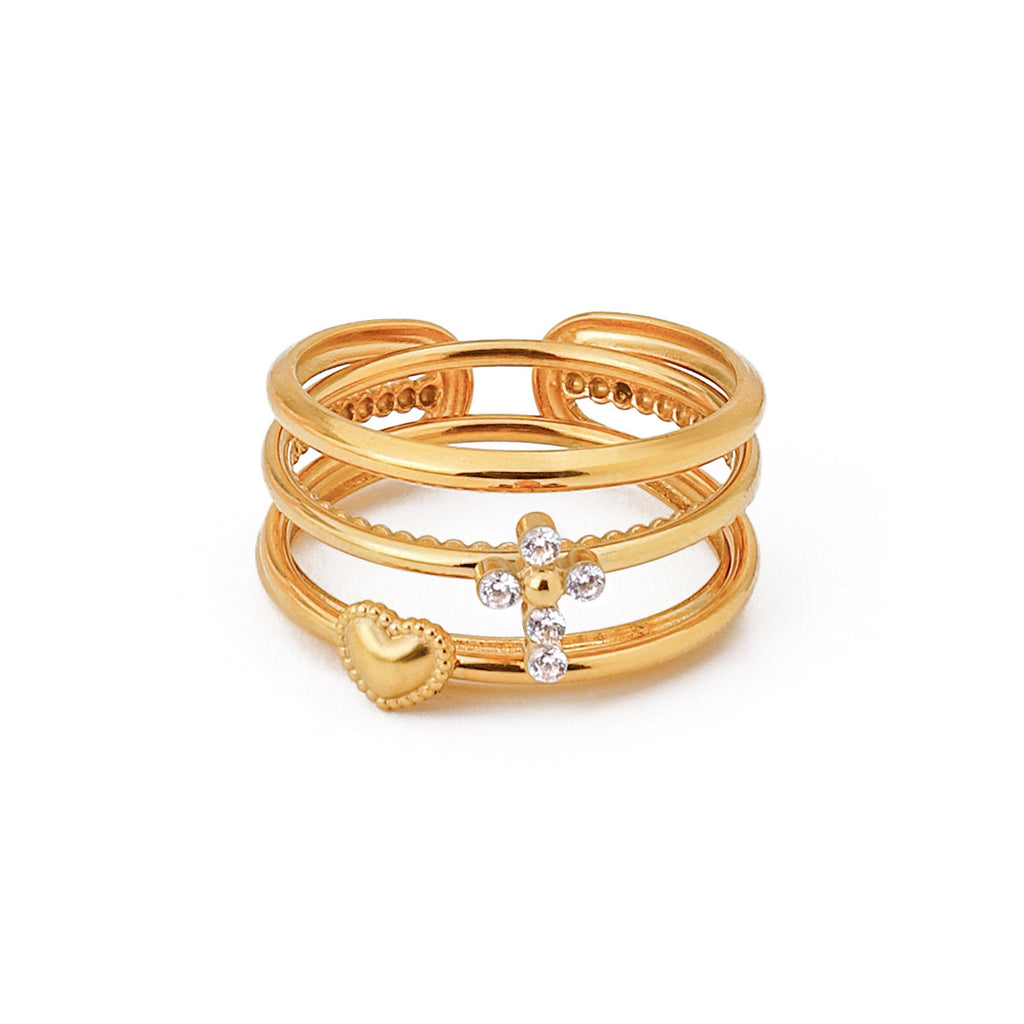 Stainless steel overlapping ring three-piece set