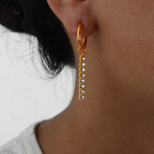 Stainless steel white zircon long tassel earrings